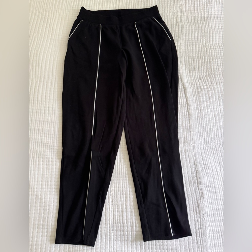 ATM Medium Black Track Pants with White Stripes